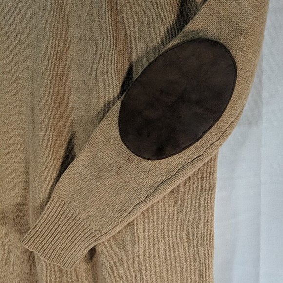 Polo Ralph Lauren Merino Wool Cashmere Sweater Pullover XS Tan Beige Elbow Patch - Picture 3 of 16